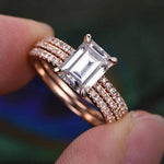1.0 CT Emerald Cut Solitaire Moissanite Bridal Ring Set 1