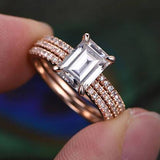 1.0 CT Emerald Cut Solitaire Moissanite Bridal Ring Set 1
