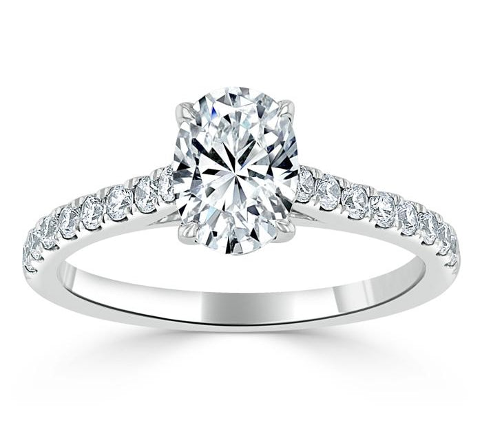 0.94 CT Oval Cut Solitaire Moissanite Engagement Ring With Pave Setting 2