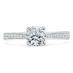 1.0 CT Cushion Cut Solitaire Channel Pave Moissanite Engagement Ring 1
