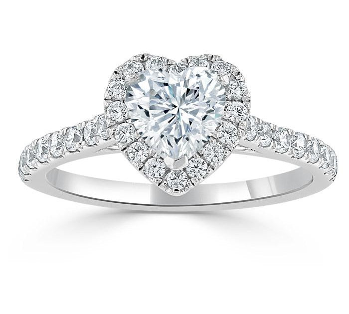 1.0 CT Heart Cut Halo Moissanite Engagement Ring With Pave Setting 2