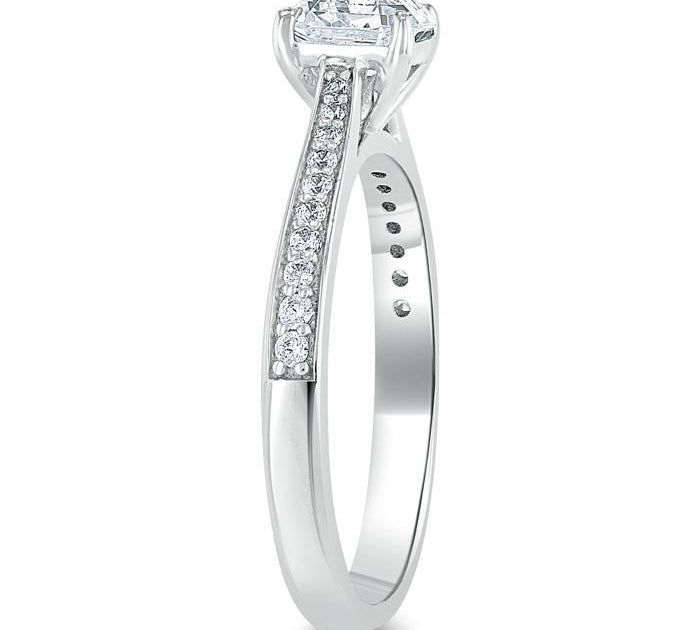 1.0 CT Asscher Cut Solitaire Moissanite Engagement Ring With Chanel Pave Setting 3