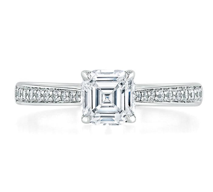1.0 CT Asscher Cut Solitaire Moissanite Engagement Ring With Chanel Pave Setting 1