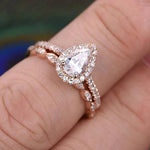 1.0 CT Pear Cut Halo Milgrain Style Moissanite Bridal Ring Set 1