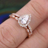 1.0 CT Pear Cut Halo Milgrain Style Moissanite Bridal Ring Set 1