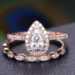 1.0 CT Pear Cut Halo Milgrain Style Moissanite Bridal Ring Set 4