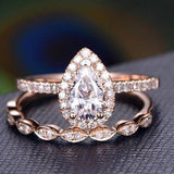 1.0 CT Pear Cut Halo Milgrain Style Moissanite Bridal Ring Set 4