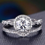 1.5 CT Round Cut Halo Pave Setting Moissanite Bridal Ring Set 3