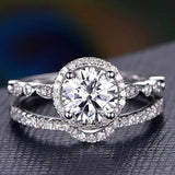 1.5 CT Round Cut Halo Pave Setting Moissanite Bridal Ring Set 3