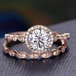 0.75 CT Round Halo Pave Moissanite Bridal Ring Set 2
