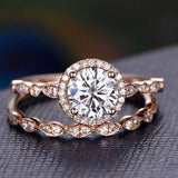 0.75 CT Round Halo Pave Moissanite Bridal Ring Set 2