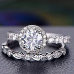 1.0 CT Round Cut Halo Moissanite Bridal Ring Set 1