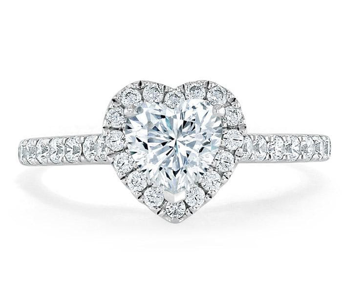 1.0 CT Heart Cut Halo Moissanite Engagement Ring With Pave Setting 1