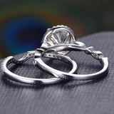 1.5 CT Round Cut Halo Pave Setting Moissanite Bridal Ring Set 2