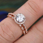 0.75 CT Round Halo Pave Moissanite Bridal Ring Set 3