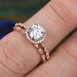 0.75 CT Round Halo Pave Moissanite Bridal Ring Set 3