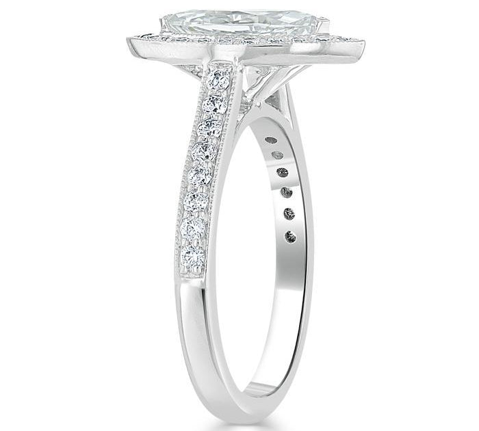 1.0 CT Marquise Cut Halo Moissanite Engagement Ring With Pave Setting 3