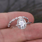 1.0 CT Oval Cut Halo Pave Moissanite Bridal Ring Set 2