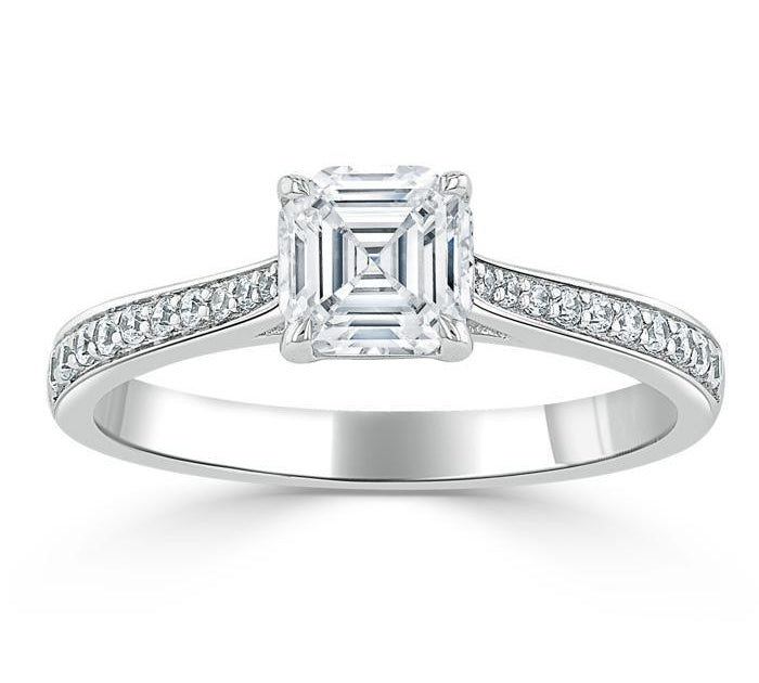1.0 CT Asscher Cut Solitaire Moissanite Engagement Ring With Chanel Pave Setting 2