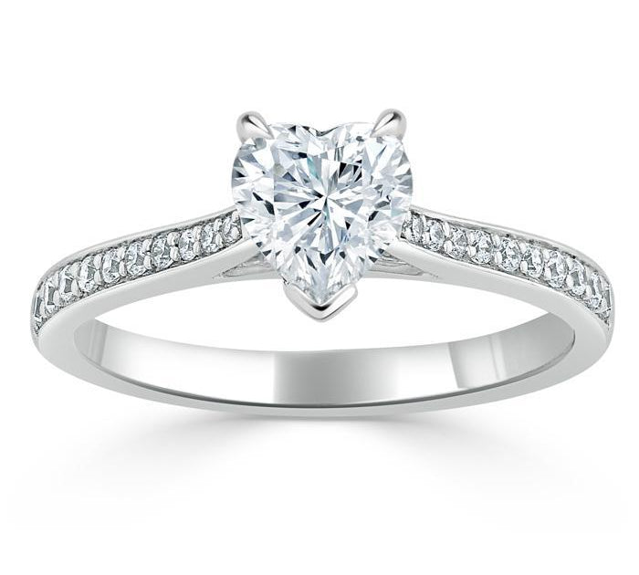 1.0 CT Heart Cut Solitaire Channel Pave Moissanite Engagement Ring 2
