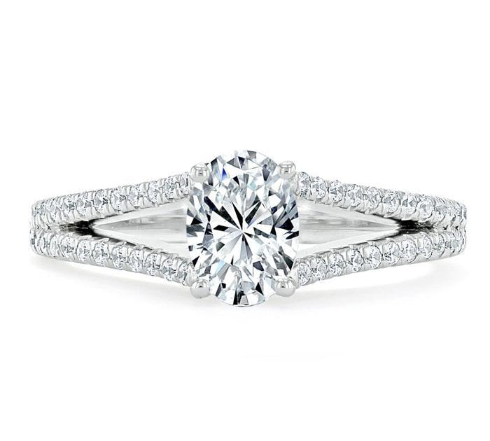 0.75 CT  Oval Cut Solitaire Split Shank Style Moissanite Engagement Ring 1