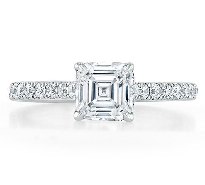 1.0 CT Asscher Cut Solitaire Pave Setting Moissanite Engagement Ring 1