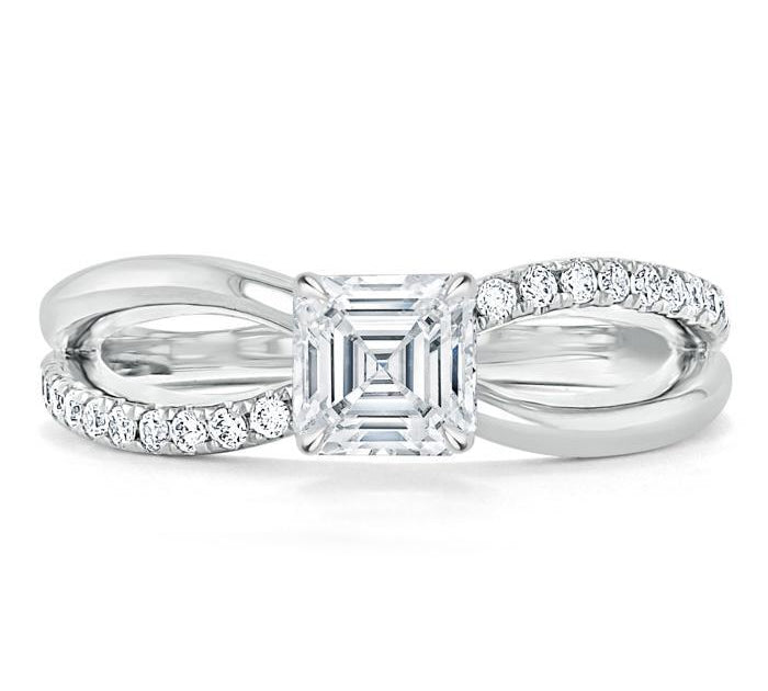 0.75 CT Asscher Cut Solitaire Split Shank Style Moissanite Engagement Ring 1