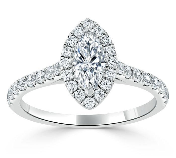 1.0 CT Marquise Cut Halo Moissanite Engagement Ring With Pave Setting 2
