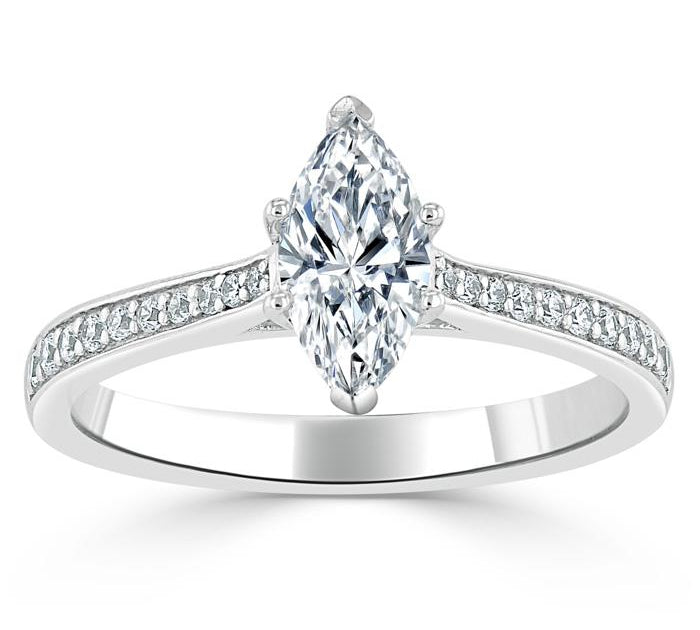 1.0 CT Marquise Cut Solitaire Channel Pave Moissanite Engagement Ring 2