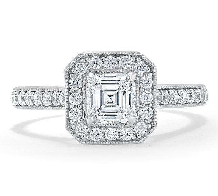 1.05 CT Asscher Cut Halo Pave Setting Moissanite Engagement Ring 1