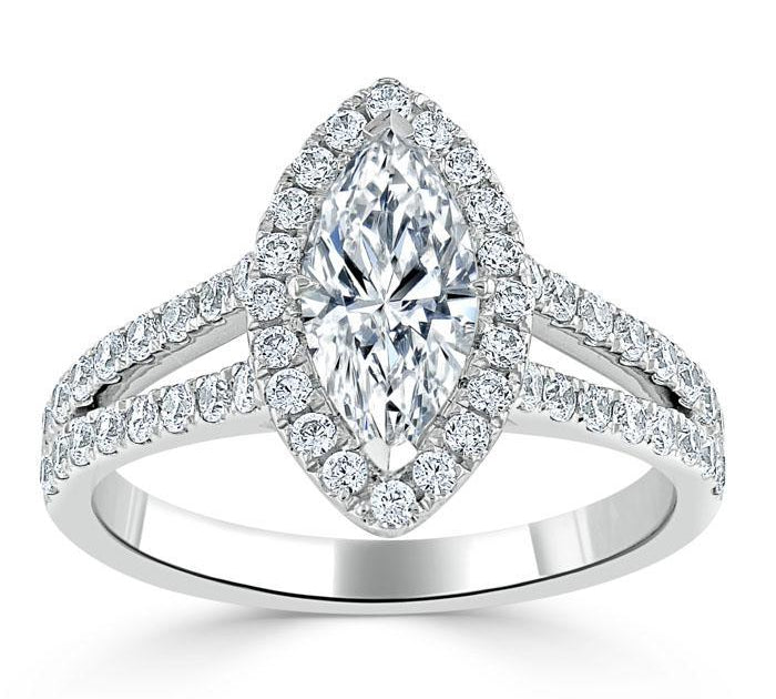 1.0 CT Marquise Cut Halo Split Shank Setting Moissanite engagement Ring 2