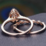 1.0 CT Pear Cut Halo Milgrain Style Moissanite Bridal Ring Set 2