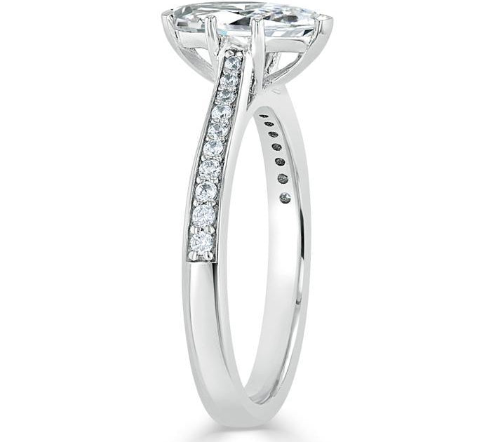 1.0 CT Marquise Cut Solitaire Channel Pave Moissanite Engagement Ring 3