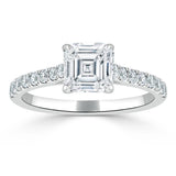 1.0 CT Asscher Cut Solitaire Pave Setting Moissanite Engagement Ring 2