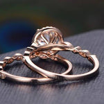 0.75 CT Round Halo Pave Moissanite Bridal Ring Set 5