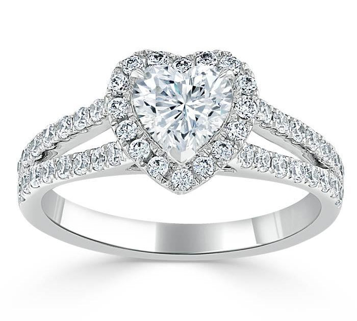 1.0 CT Heart Cut Halo Split Shank Style Moissanite Engagement Ring 2