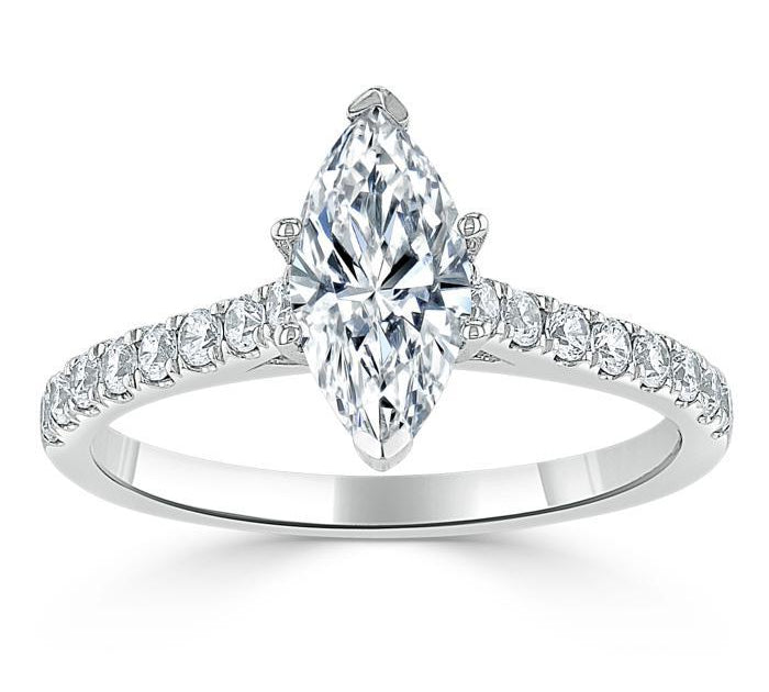 1.0 CT Marquise Cut Solitaire Pave Moissanite Engagement Ring 1
