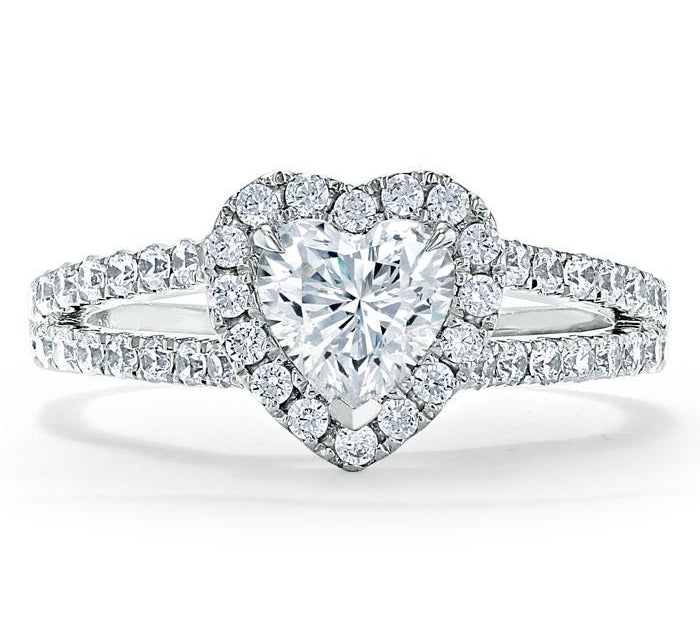 1.0 CT Heart Cut Halo Split Shank Style Moissanite Engagement Ring 1
