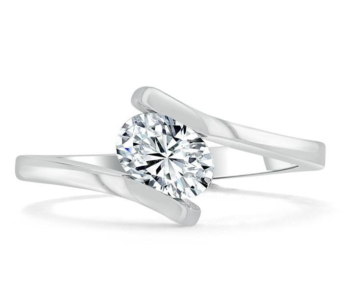 0.75 CT Oval Cut Solitaire Bypass Setting Moissanite Engagement Ring 1