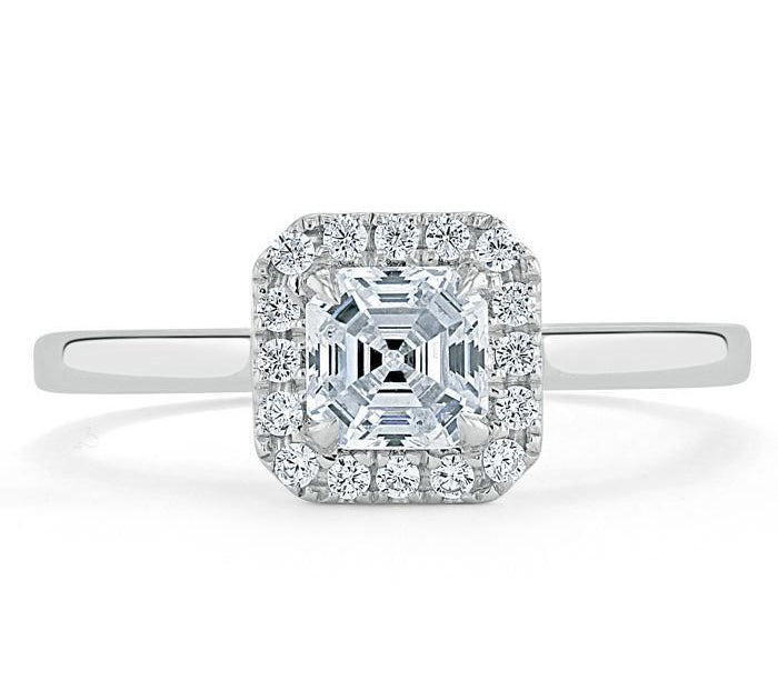 0.75 CT Asscher Cut Halo Moissanite Engagement Ring 1