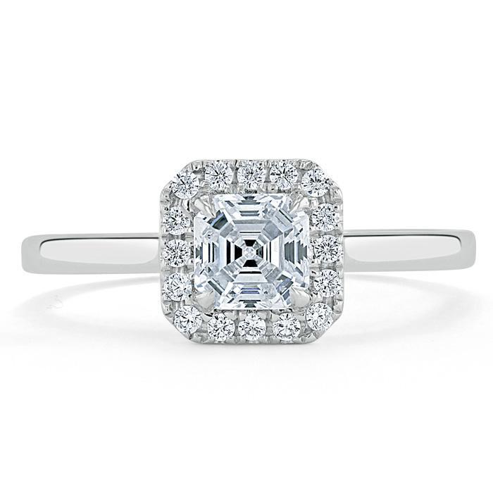 0.75 CT Asscher Cut Halo Moissanite Engagement Ring 1