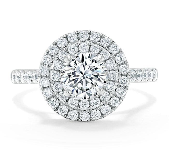 0.75 CT Round Cut Double Halo Moissanite Engagement Ring With Pave Setting 1