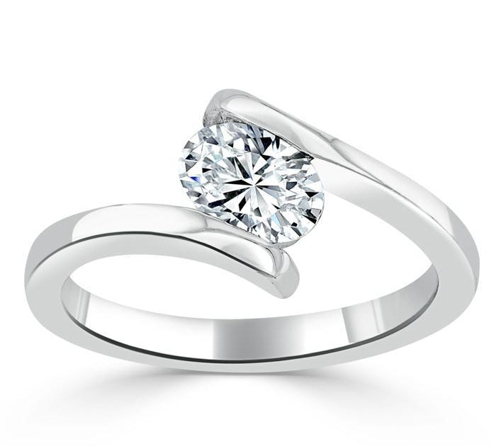 0.75 CT Oval Cut Solitaire Bypass Setting Moissanite Engagement Ring 2
