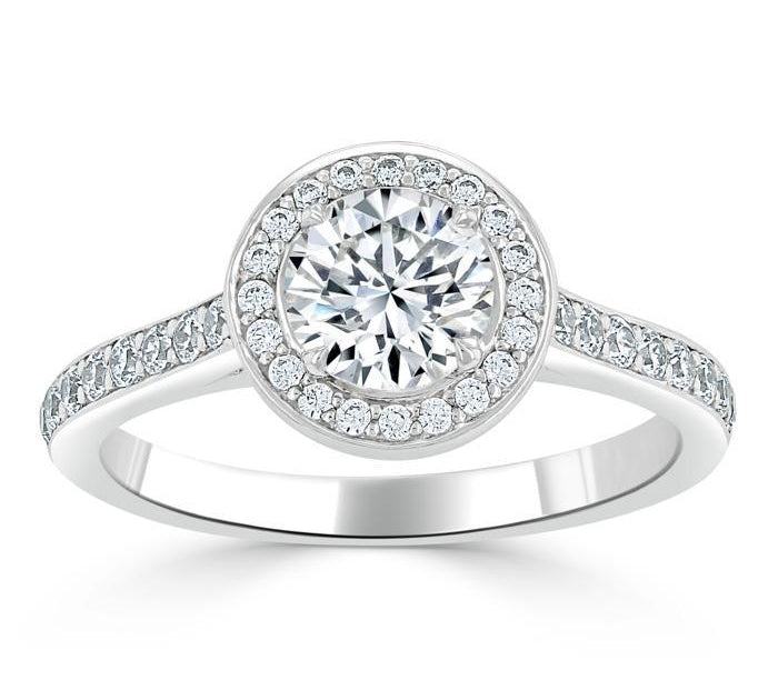 0.75 CT Round Cut Halo Pave Moissanite Engagement Ring 2