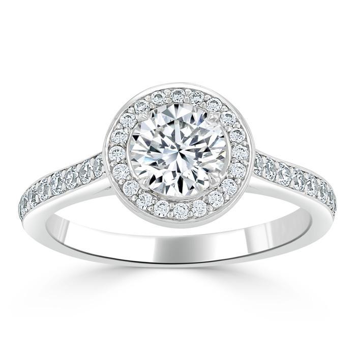 0.75 CT Round Cut Halo Pave Moissanite Engagement Ring 2