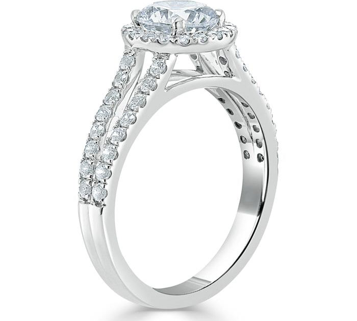 1.35 Round Cut Halo Split Shank Setting Moissanite Engagement Ring 3