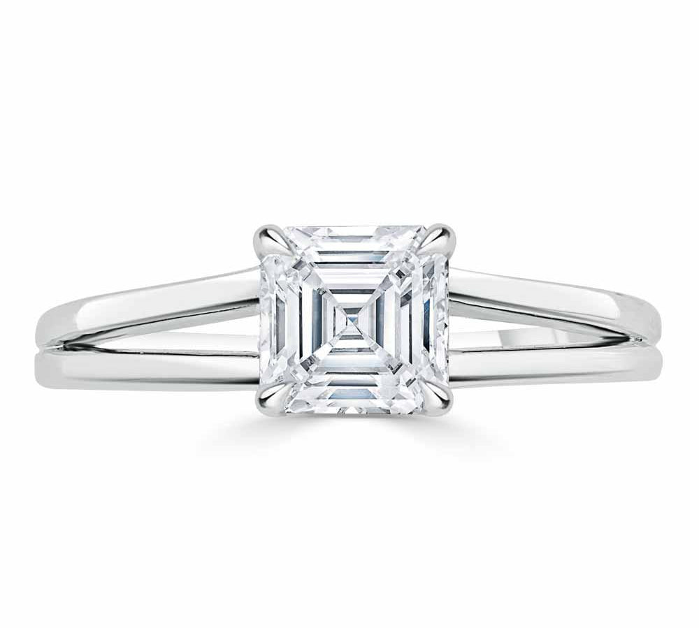 1.0 CT Asscher Cut Solitaire Split Shank Setting Moissanite Engagement Ring 1