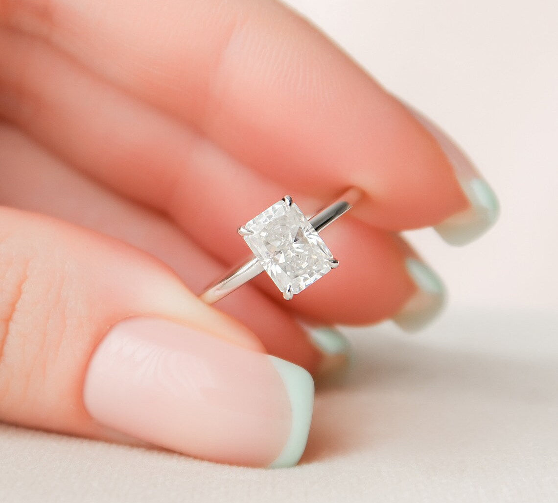 1.5 CT Radiant Hidden Halo Moissanite Engagement Ring 1