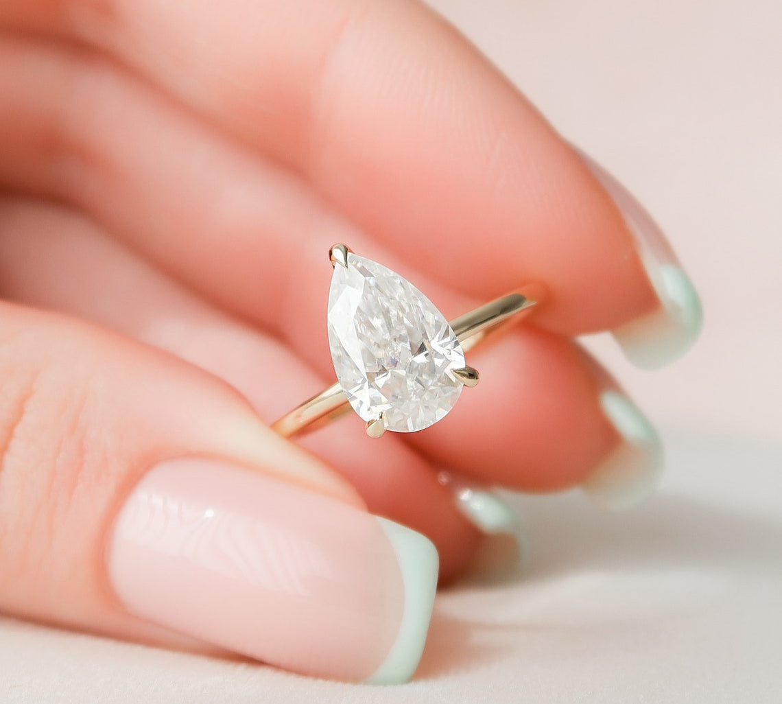 2.5 CT Pear Cut Solitaire & Hidden Halo Moissanite Engagement Ring 3