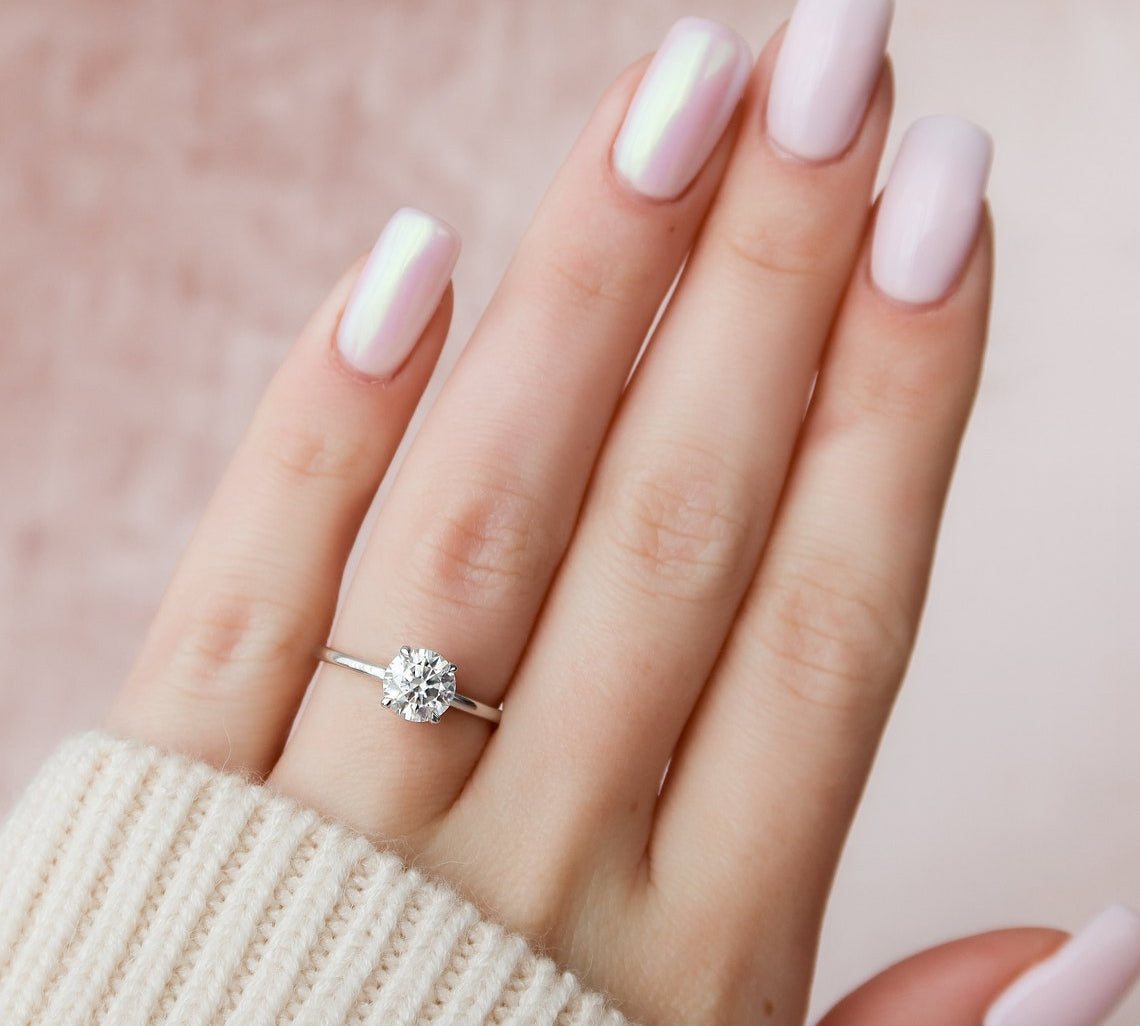 1.0 CT Round Hidden Halo Moissanite Engagement Ring 2